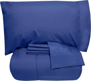 5 Piece Twin Comforter Set All Season Soft Down Alternative Blanket & Luxurious Cotton Fits Mattress Up to 18" Deep Pocket Bed 4 Piece Sheet Set Royal Blue