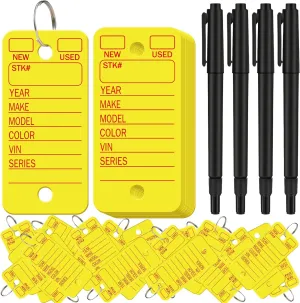 500 Pcs Key Tags with Labels Car Dealership Key Tags with Rings Blank Shop Labels and 4 Pens for Office Car Shop Automotive Supplies(Yellow)