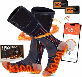 5000mAh Rechargeable Heated Socks for Men Women, APP Controlled ski Socks, Machine Washable Thermal Socks for Skiing, Hunting, Fishing, Riding