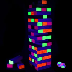 54 Piece Glow Tumble Tower Board Games, Glow in The Blacklight Tumble Tower, Indoor/Outdoor Board Game for Kids and Adults for Family Game Night