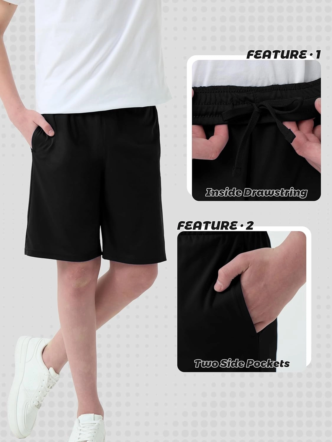 5-Pack Boys Athletic Shorts with Pockets, Dry-Fit Basketball Soccer Shorts for Youth & Kids Outdoor