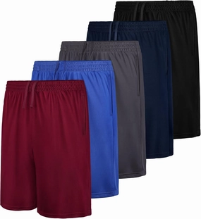 5-Pack Boys Athletic Shorts with Pockets, Dry-Fit Basketball Soccer Shorts for Youth & Kids Outdoor