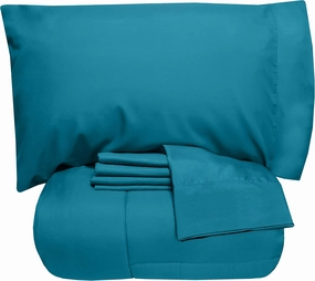 5 Piece Full Comforter Set All Season Soft Down Alternative Blanket & Luxurious Cotton Fits Mattress Up to 18" Deep Pocket Bed 4 Piece Sheet Set Teal