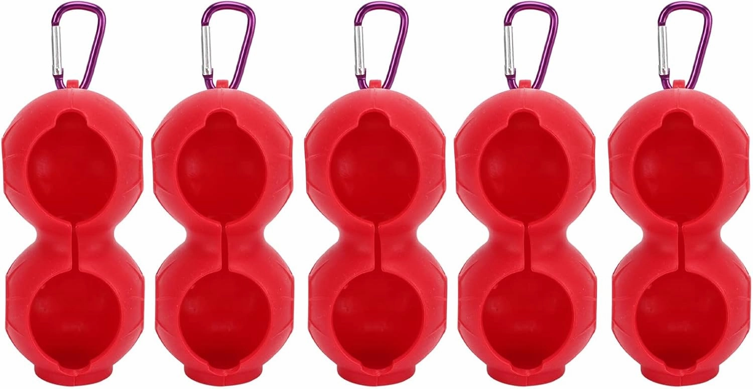 5Pcs Golf Ball Silicone Double Case Cover, Portable Protective Holder for Golf Balls, Wear Resistant and Anti Falling, Convenient to Carry with Buckle, Sturdy Silicone Material