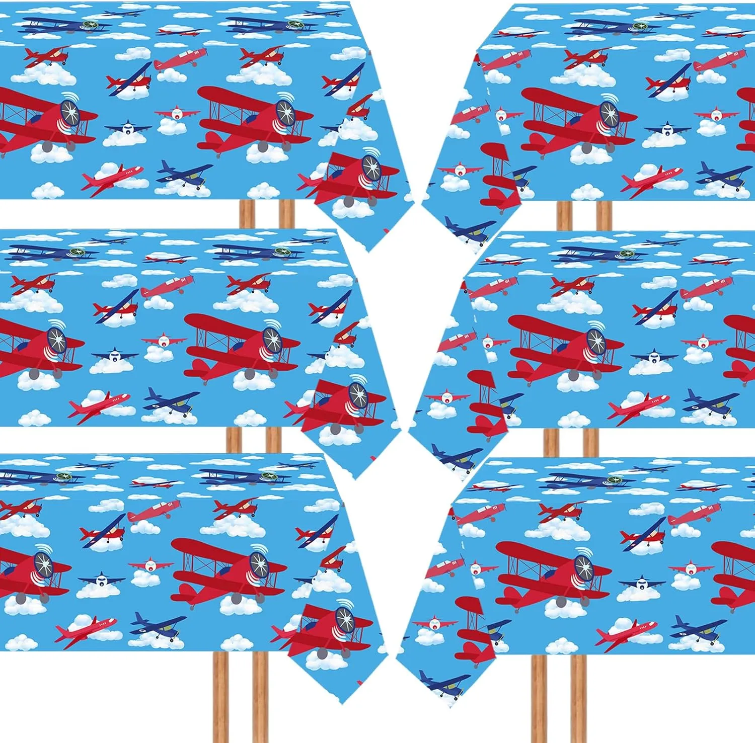 6 Pack Airplane Party Tablecloth Decorations, Plane Plastic Table Covers, Helicopter Blue Sky Table Cloth for Aviation Theme Boys Baby Shower 1st 2nd 3rd 4th Birthday Party Supplies, 54'' x 108''