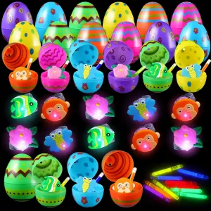 60 Easter Eggs & 32 Mini Glow Sticks with 30 Light up Rings for Glow in the Dark Easter Eggs Hunt Filled Basket Stuffer for Kids Glow in the Dark Party Favors Supplies