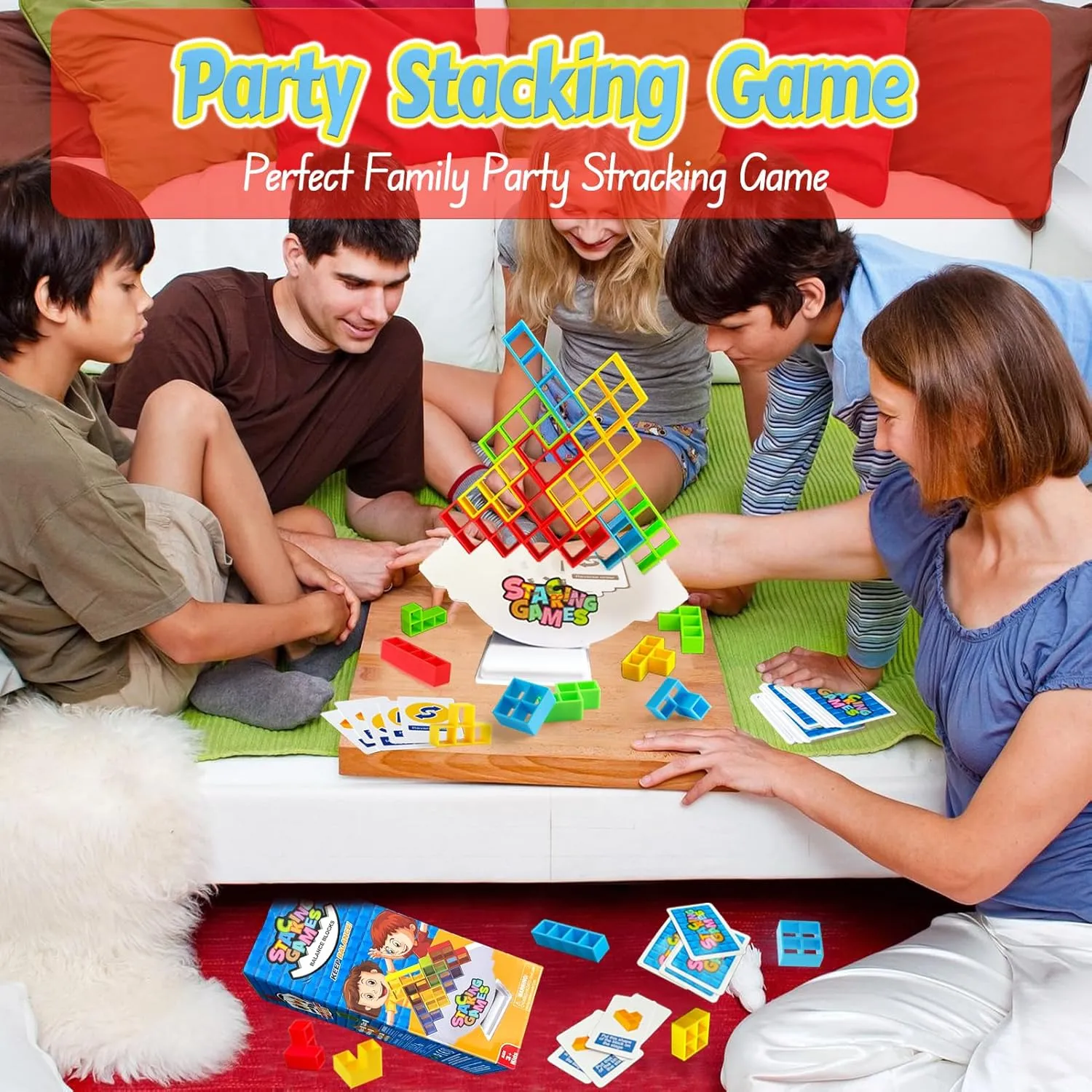 64 Pcs Tetra Tower Stacking Game, Fun Balance Building Blocks Board Games for Kids Adults Family Party, Toys Gifts for Boys Girls Ages 3-12