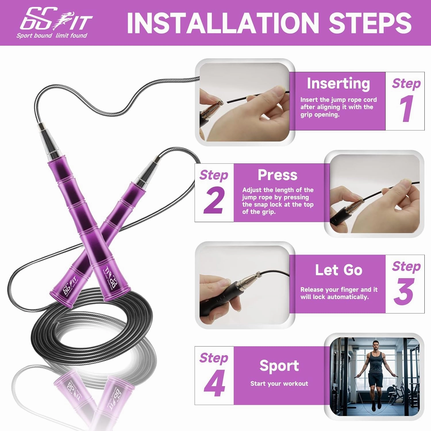 66FIT High Speed Jump Rope,Threadless Self-locking Design, Weighted Jump Rope, 360 Degree Rotatable, Non-slip Textured Handle, Two Interchangeable Ropes for Fitness Training & Home Workout