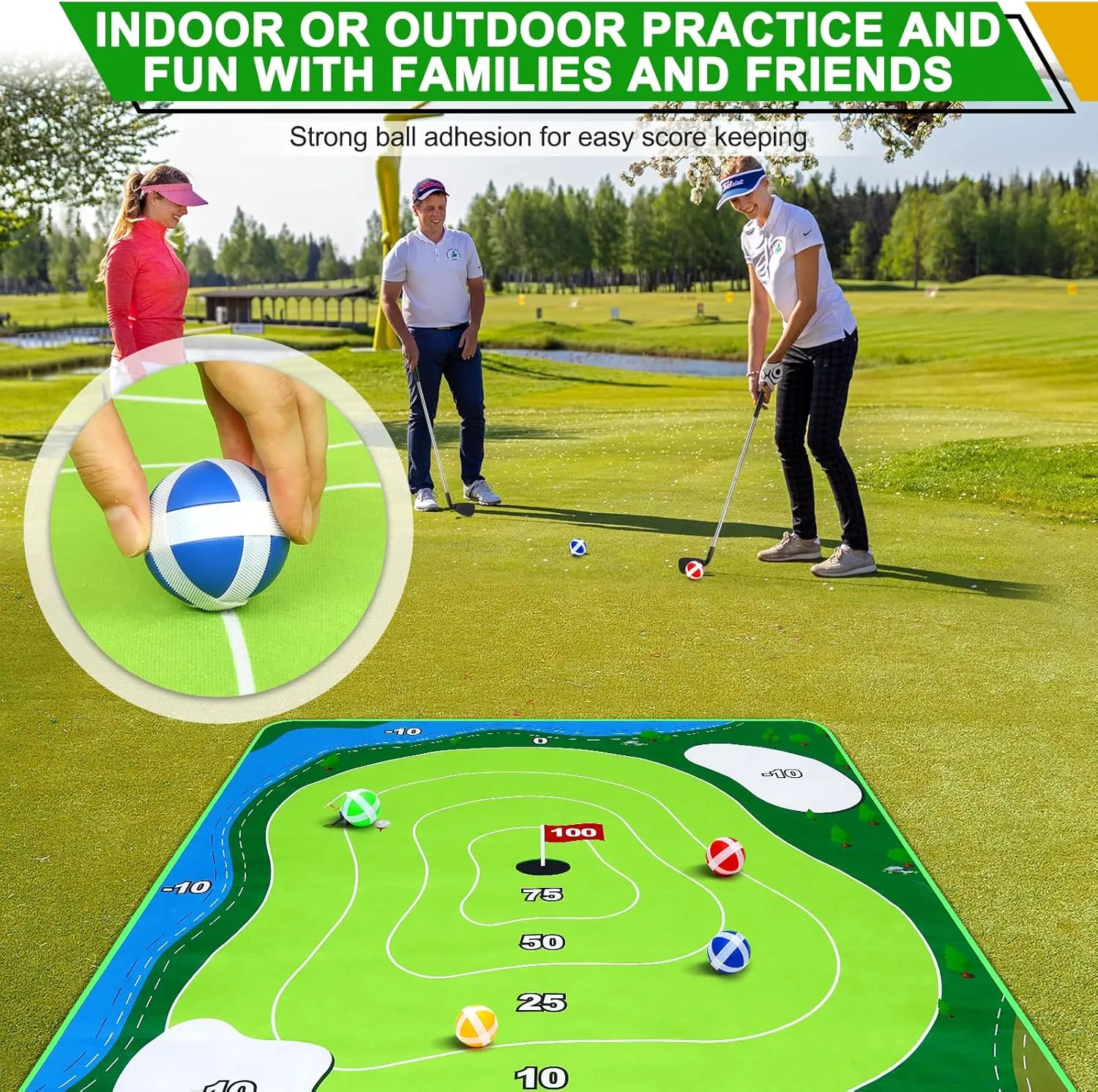 6x5Ft Chipping Mat, Battle Royale Golf Set with Hitting Mat, 20 Grip Balls, Backyard Golf Games for Adults Family Outdoor Indoor