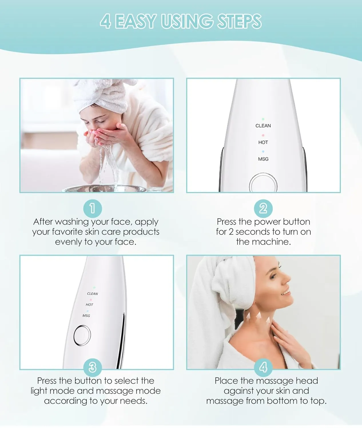 7 Color Neck Face Massager - Facial Massager Tool for Skin Care at Home, Vibrating Face Massager with Thermals, Galvanic Machines White