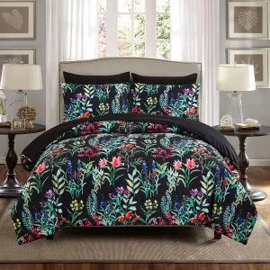 7 Piece Bed in a Bag Floral Comforter Set, Botanical Flowers Comforter and Sheet Set, Soft Microfiber Lightweight Bedding Comforter Set for All Season(Dark Floral, Queen)