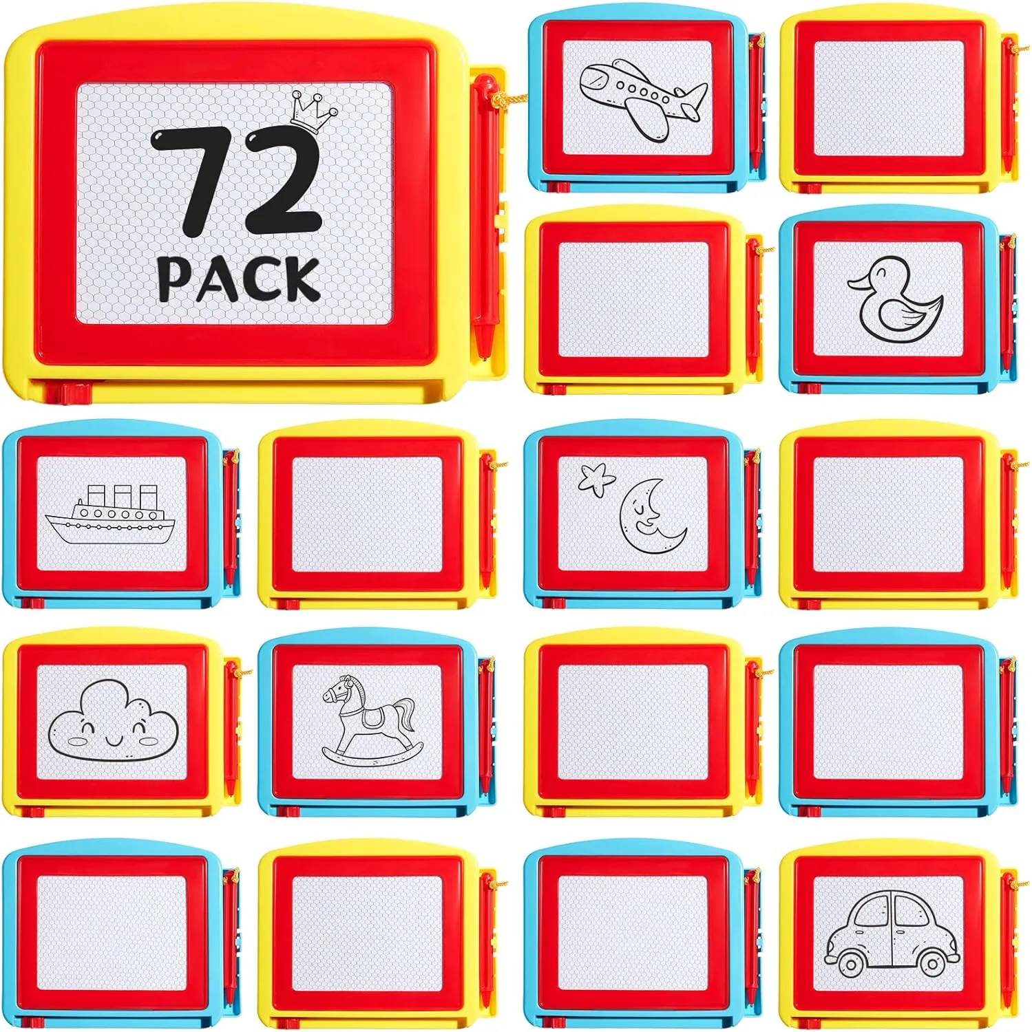 72 Pcs Mini Magnetic Drawing Board for Kids, Erasable Doodle Travel Size Writing Small Painting Sketching Pad Toddlers Baby Activity Games, 2 Style, 6 x 4.75 Inch