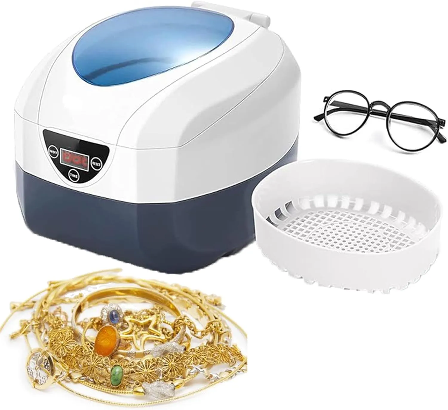 750ML Ultrasonic Cleaning Machine LED Digital Control 5 Step Sync 180s-280s-380s-480s-90s Visible Clear Window for Jewelry, Watches, Necklaces