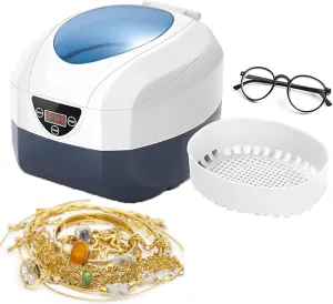 750ML Ultrasonic Cleaning Machine LED Digital Control 5 Step Sync 180s-280s-380s-480s-90s Visible Clear Window for Jewelry, Watches, Necklaces