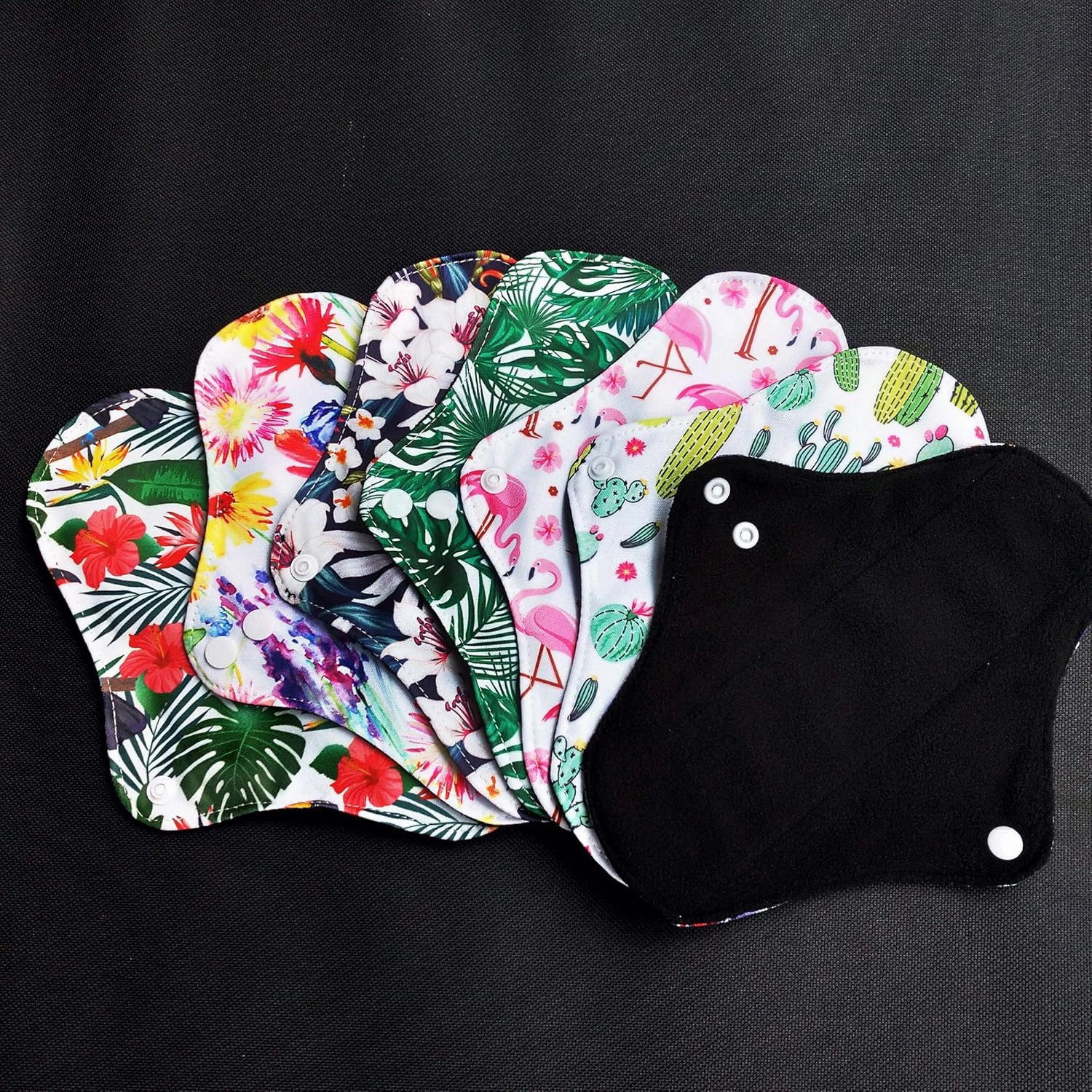 7PCS Pack Washable Cloth Pads Including 6PCS Heavy Flow Feminine Hygiene Bamboo Charcoal Cloth Mama Reusable Menstrual Pads Reusable Sanitary Napkins Pad   1PC Mini Wet Bag
