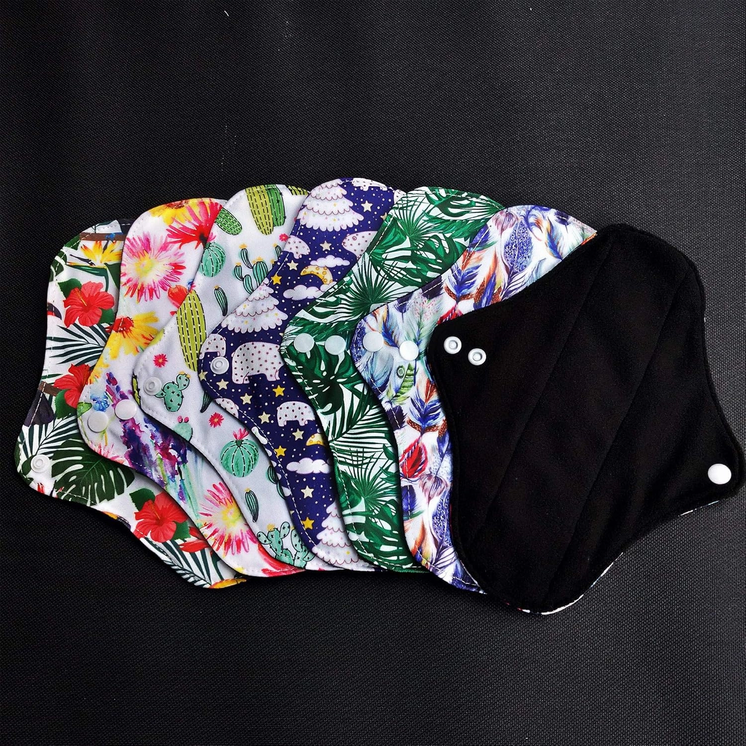 7PCS Pack Washable Cloth Pads Including 6PCS Heavy Flow Feminine Hygiene Bamboo Charcoal Cloth Mama Reusable Menstrual Pads Reusable Sanitary Napkins Pad   1PC Mini Wet Bag