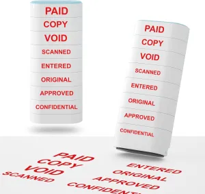 8-in-1 Office Stamps - Self-Inking Office Stamp Set for Paid, Copy, Void, Scanned, Entered, Original, Approved, and Confidential Stamps for Office Message Supplies - Red Ink (Office Stamps)