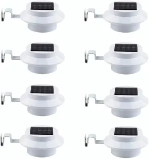 8 Pack White Solar Powered Gutter Lights Outdoor Decorative Waterproof Led Fence Lamp for Lighting Railing, Outside Wall, Deck, Garden, Path, Backyard, Sidewalk, Yard, Patio, No Drilling Installation