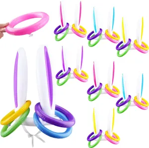 8 Set Easter Inflatable Bunny Rabbit Ears Ring Toss Games Easter Ring Toss Game for Easter Party Indoor Outdoor Game (8 Rabbit Ears and 32 Rings Toss)