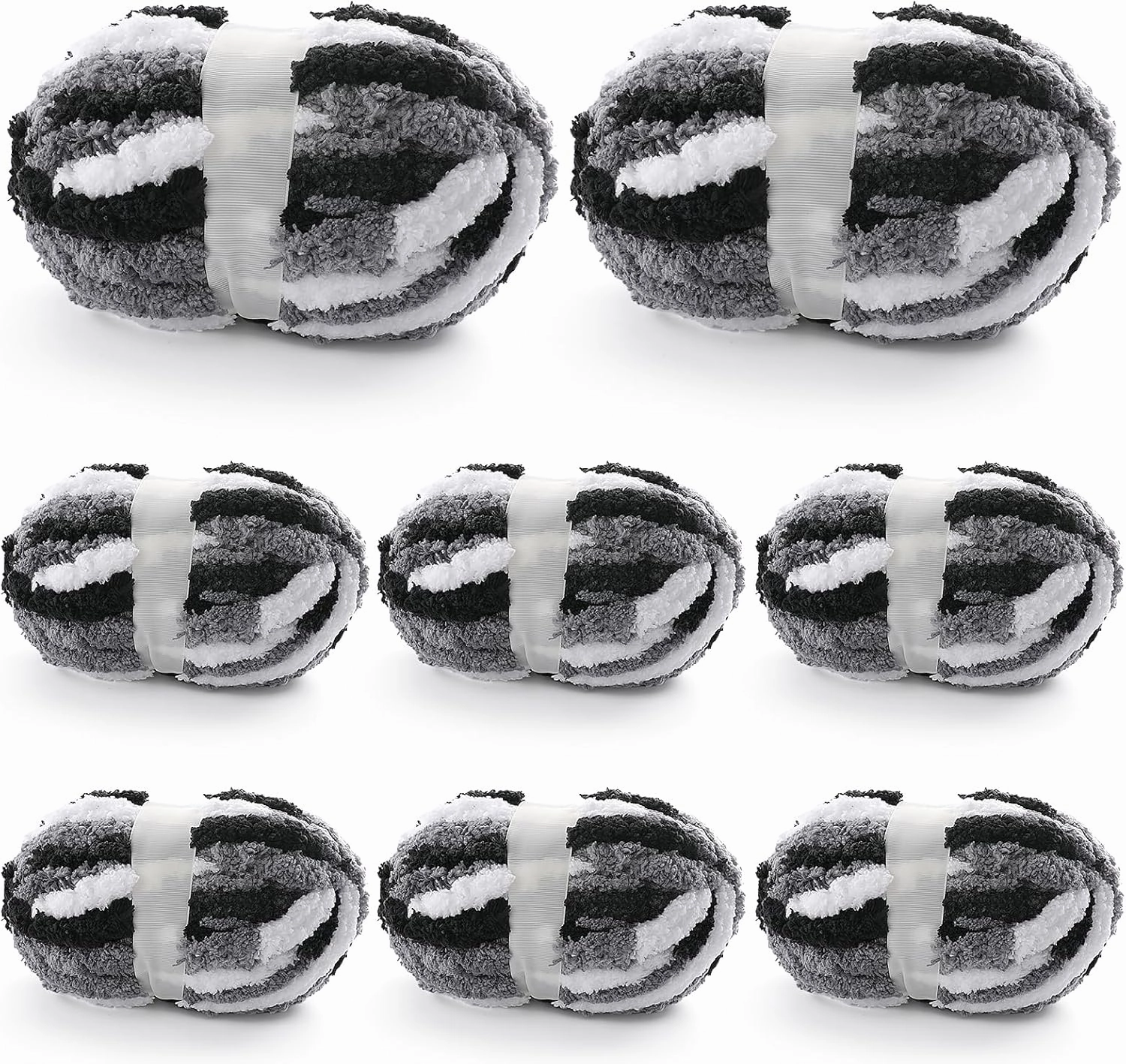 8 Pcs Chunky Yarn for Hand Knitting - Chunky Chenille Yarn for Crocheting - Fluffy Yarn for Crochet - Jumbo Yarn for Hand Knitting 227 yds 61.6 oz of Super Bulky Yarn (Black-White-Grey)