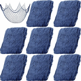 8 Pcs Fish Net Decorative Party Supplies 78.7 x 59 Inch Nautical Party Decorations Natural Cotton Fishnet Party Accessory for Hawaiian Pirate Fishing Undersea Theme Party Favor (Blue)