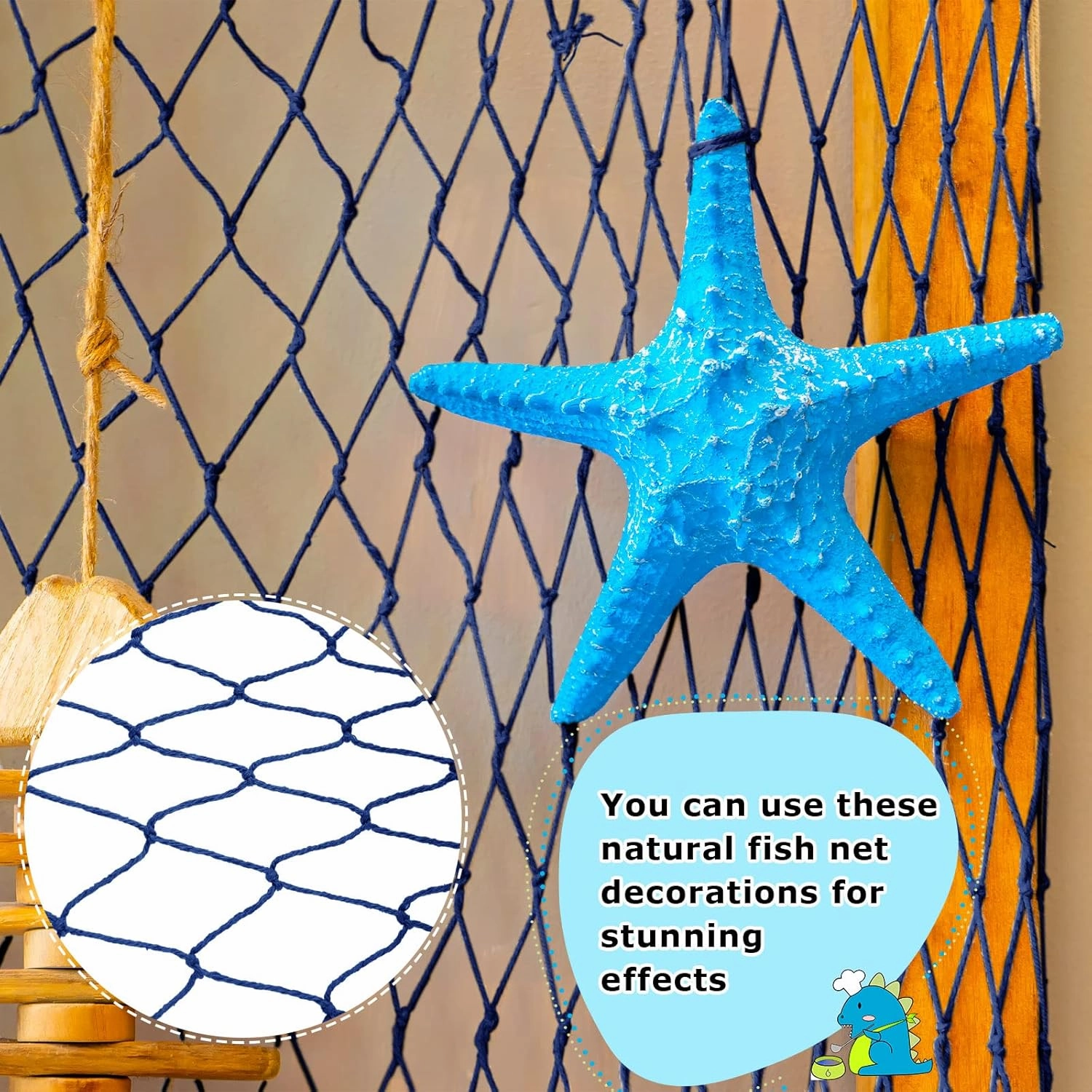 8 Pcs Fish Net Decorative Party Supplies 78.7 x 59 Inch Nautical Party Decorations Natural Cotton Fishnet Party Accessory for Hawaiian Pirate Fishing Undersea Theme Party Favor (Blue)