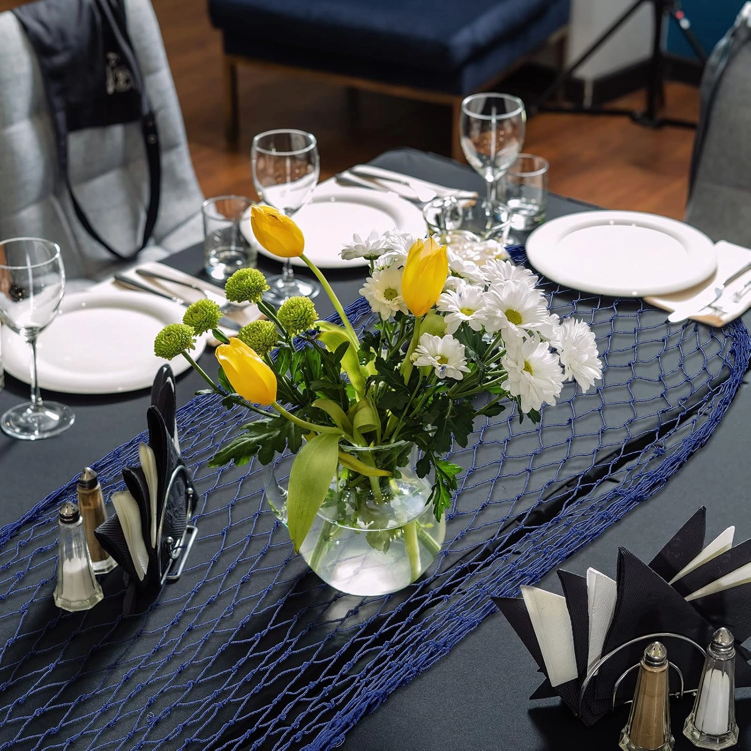 8 Pcs Fish Net Decorative Party Supplies 78.7 x 59 Inch Nautical Party Decorations Natural Cotton Fishnet Party Accessory for Hawaiian Pirate Fishing Undersea Theme Party Favor (Blue)