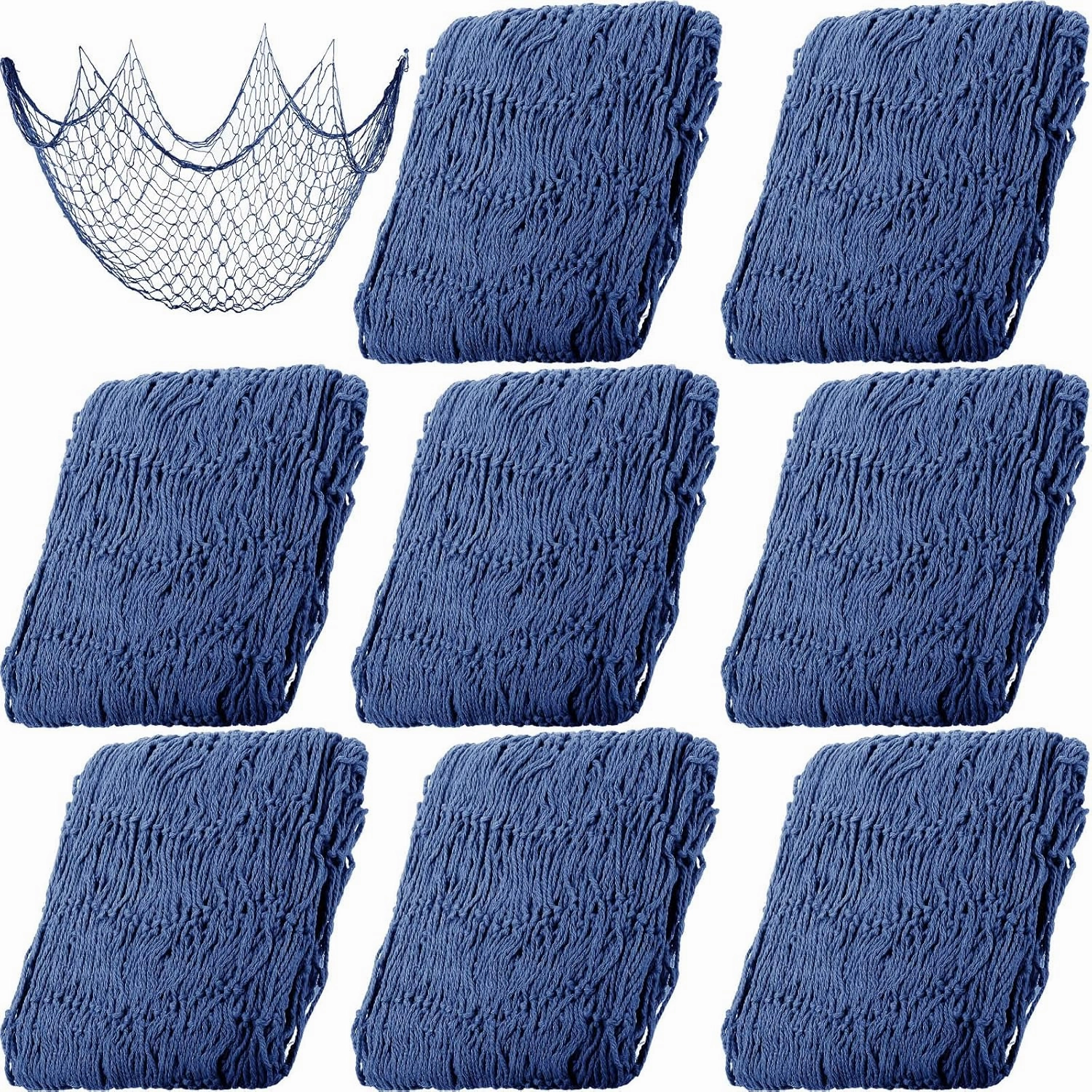 8 Pcs Fish Net Decorative Party Supplies 78.7 x 59 Inch Nautical Party Decorations Natural Cotton Fishnet Party Accessory for Hawaiian Pirate Fishing Undersea Theme Party Favor (Blue)