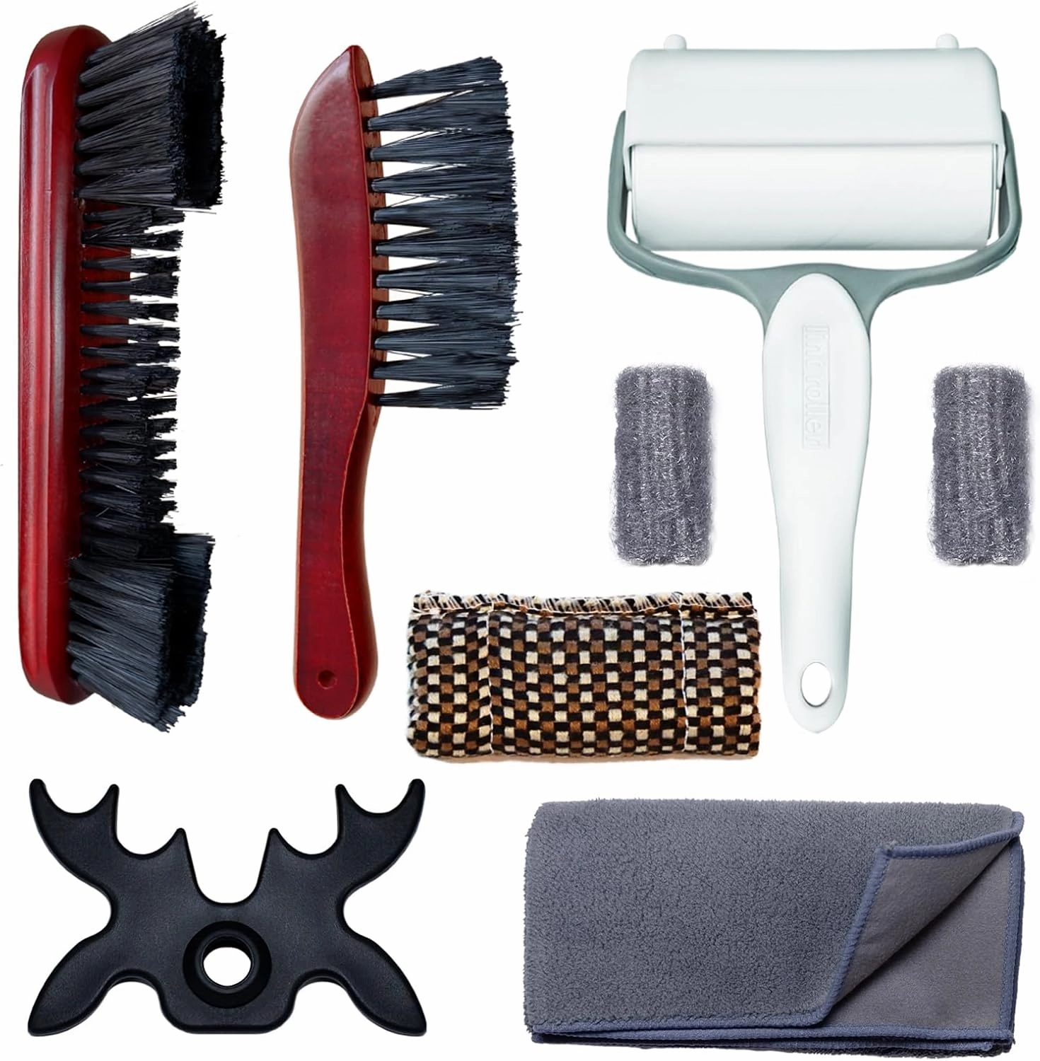 8 Piece Pool Table Cleaning Brush Set, Billiard Table Accessories Kit with 2 Nylon Bristle Brushes, 2 Cleaning Cloths， 2 Ferrule Polish Cloths, 1 Sticky Lint Roller and 1 Moosehead Bridge Head