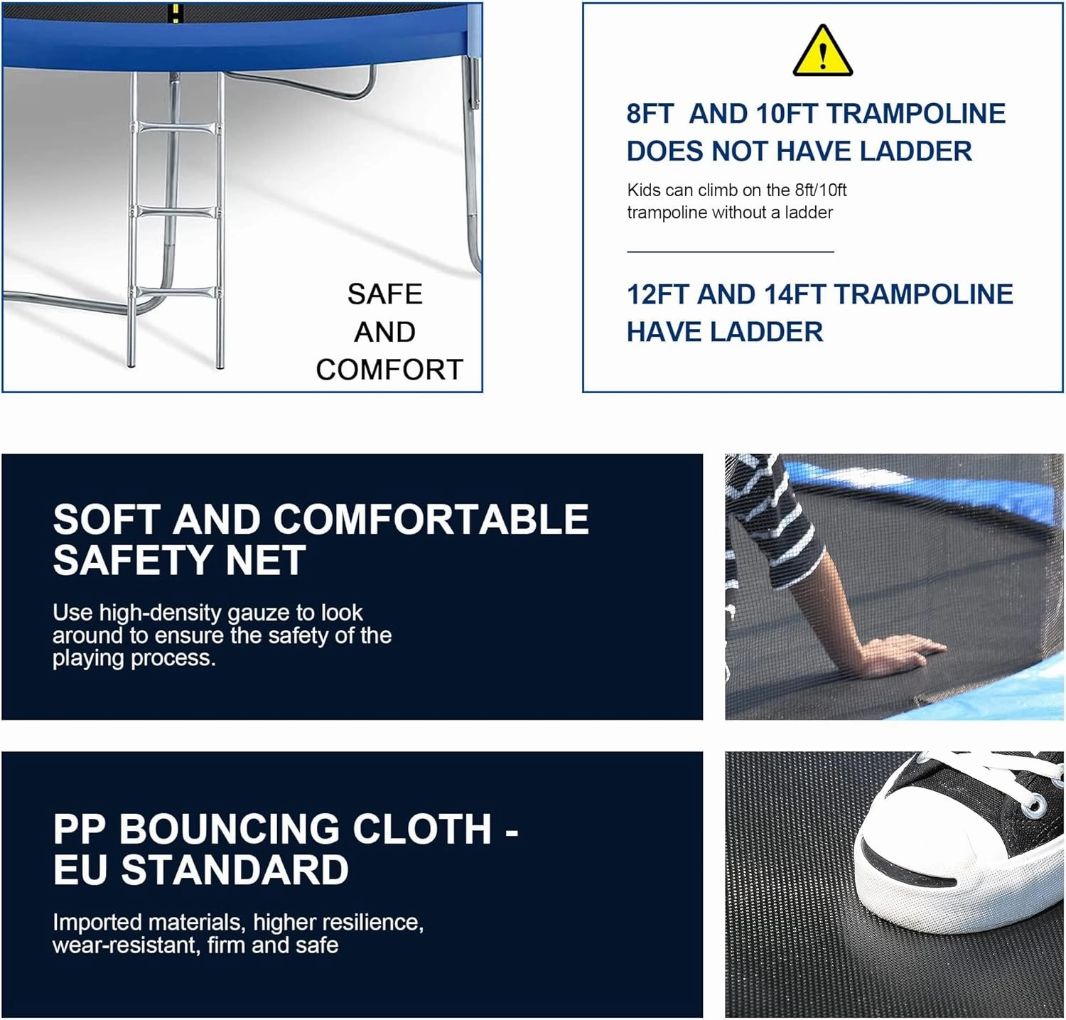 8FT 10FT 12FT 14FT Trampoline with Enclosure Net Outdoor Jump Rectangle Trampoline - ASTM Approved-Combo Bounce Exercise Trampoline PVC Spring Cover Padding for Kids and Adults