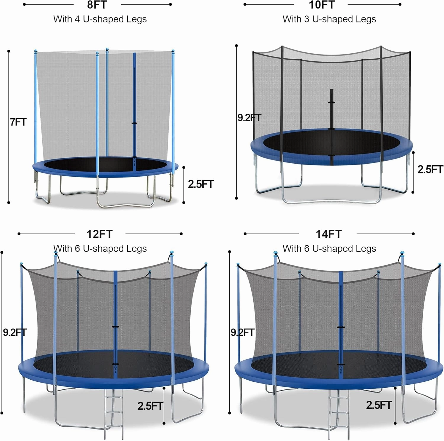 8FT 10FT 12FT 14FT Trampoline with Enclosure Net Outdoor Jump Rectangle Trampoline - ASTM Approved-Combo Bounce Exercise Trampoline PVC Spring Cover Padding for Kids and Adults