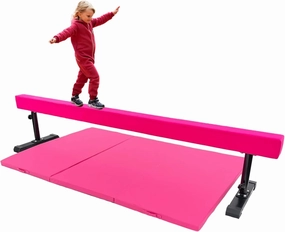 8FT Adj Acrobatic Tube Beam   6FT x 4FT Gymnastics Tumble Mat for Kids and Adults, High and Low Level Suede Balance Beam Gymnastics Competition Training Beam Expandable Legs, Pink
