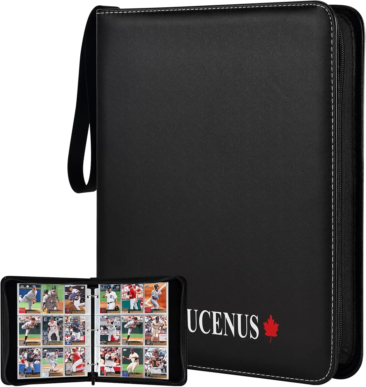 9-Pocket Card Binder with Waterproof PU Cover, Metal Removable 3-Ring Binder for Baseball, Football, and Trading Cards – Durable Card Collection Binder with Zipper Closure, Holds 900 Cards
