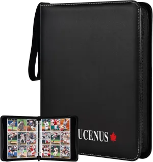 9-Pocket Card Binder with Waterproof PU Cover, Metal Removable 3-Ring Binder for Baseball, Football, and Trading Cards – Durable Card Collection Binder with Zipper Closure, Holds 900 Cards
