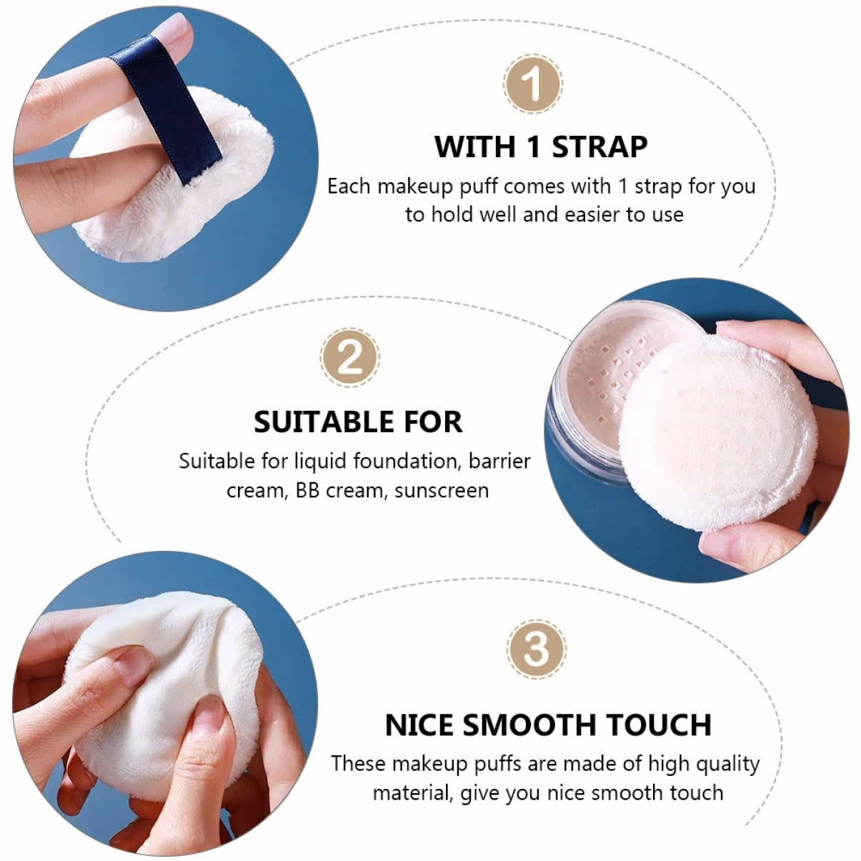9pcs Fluffy Puff for Makeup Soft Dual-sided Velour Applicators for Loose Foundation Blusher and Highlighter for Both Use