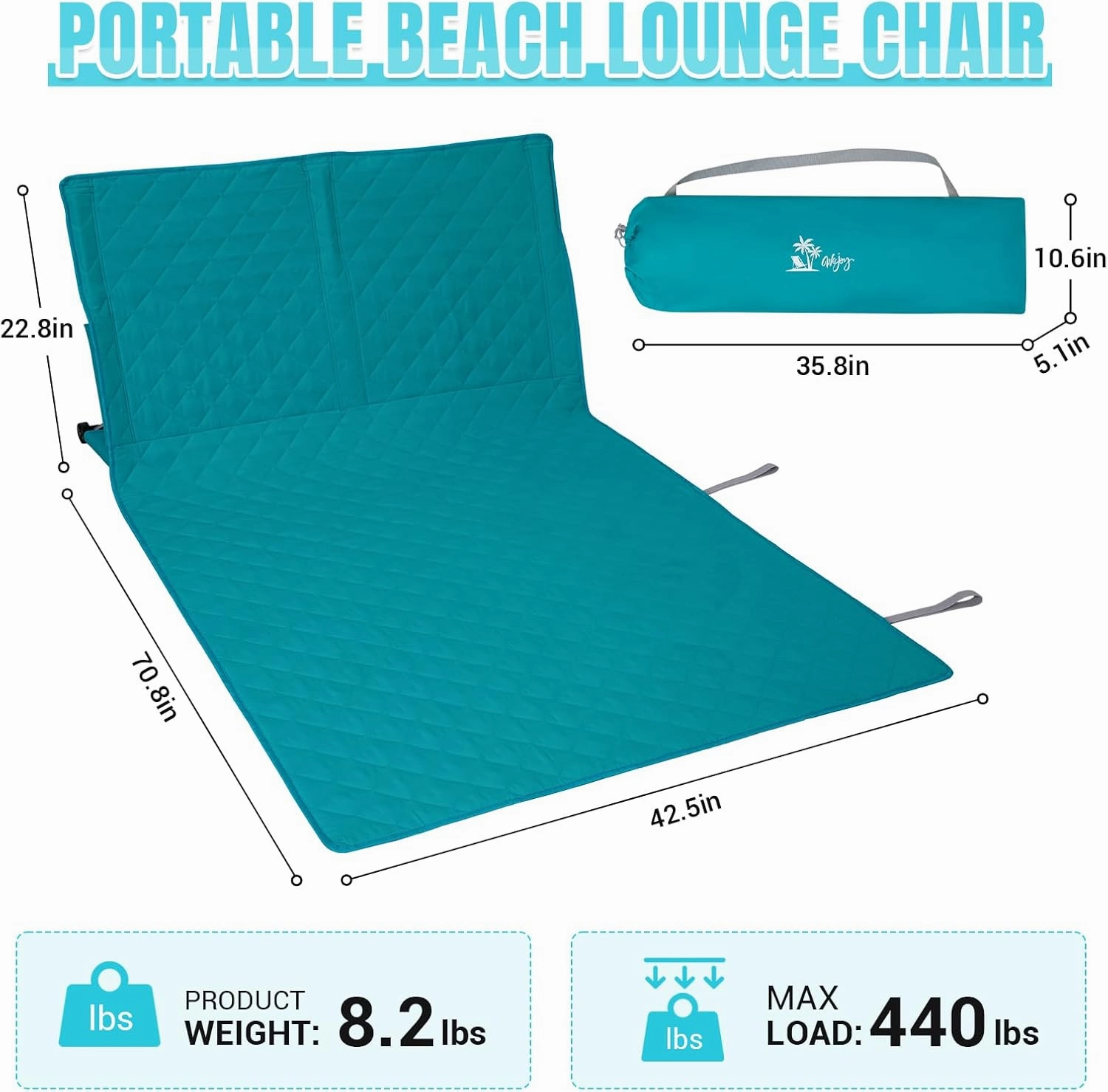 #WEJOY Beach Mat Lounge Chair for Adults Portable Lightweight Lounge Mat with Back Support Adjustable Lounge Chairs (Beach Mat 2 Person)