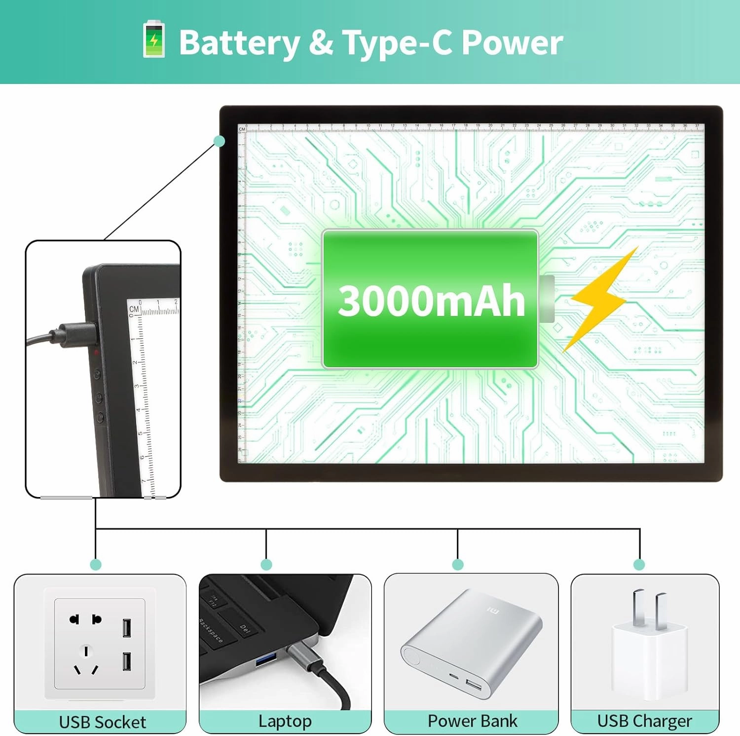 A3 Light Pad with Carry Bag - Battery Powered Diamond Painting Light Board, 3 Colours 6 Levels Brightness Tracing Light Box, Portable Rechargeable LED Light Pad for Weeding Vinyl Drawing