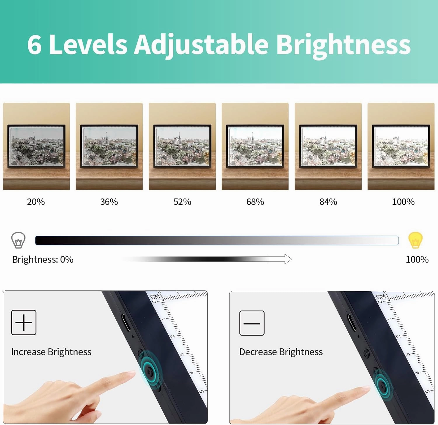 A3 Light Pad with Carry Bag - Battery Powered Diamond Painting Light Board, 3 Colours 6 Levels Brightness Tracing Light Box, Portable Rechargeable LED Light Pad for Weeding Vinyl Drawing
