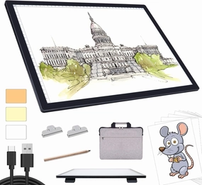 A3 Light Pad with Carry Bag - Battery Powered Diamond Painting Light Board, 3 Colours 6 Levels Brightness Tracing Light Box, Portable Rechargeable LED Light Pad for Weeding Vinyl Drawing