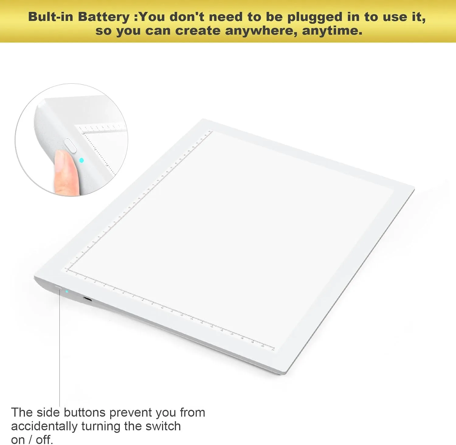 A4 Wireless Battery Powered Light Pad, TOHETO Tracing Light Box Dimmable Brightness Rechargeable LED Light Board Portable Cordless Copy Board for Artist Drawing Sketching X-ray Viewing (White)
