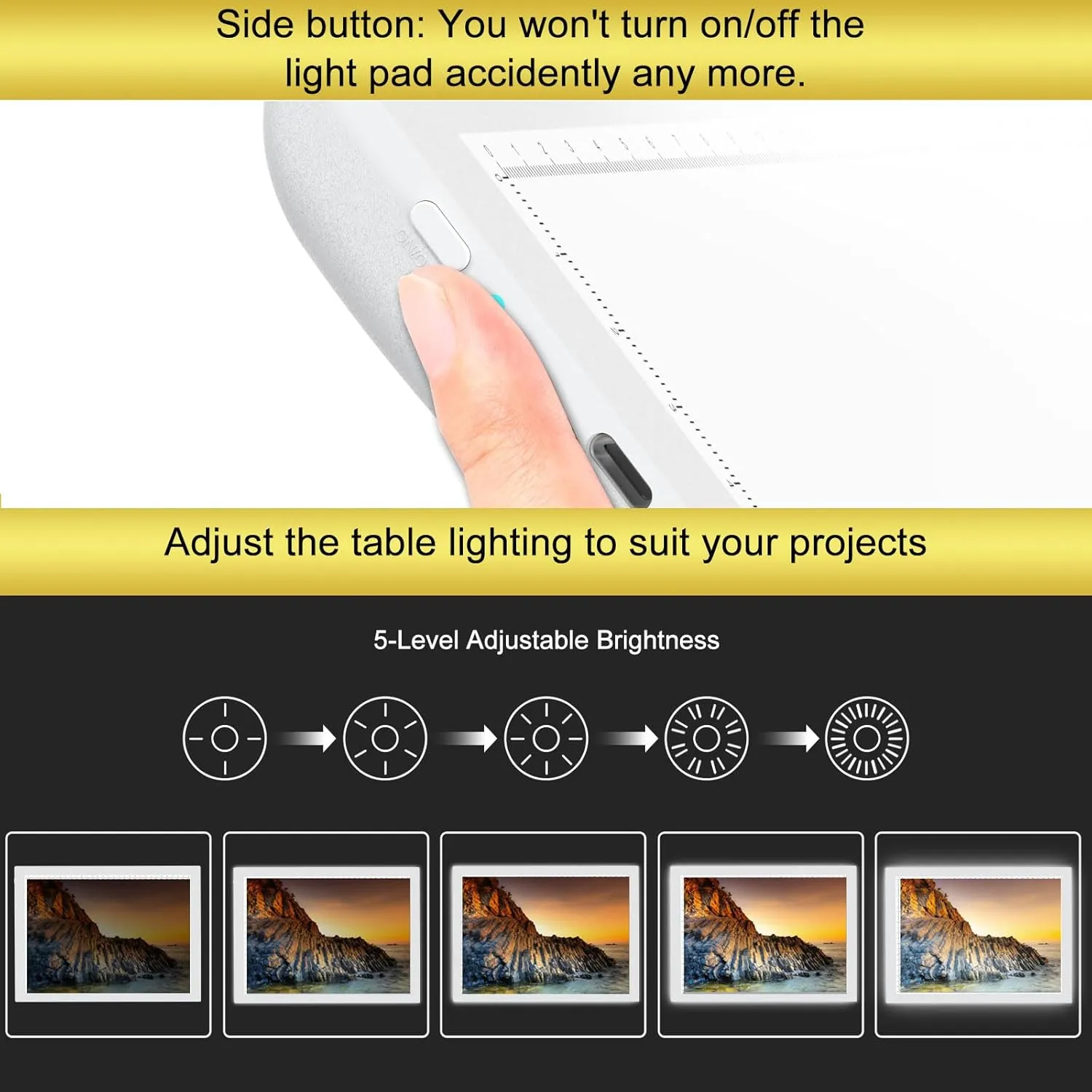 A4 Wireless Battery Powered Light Pad, TOHETO Tracing Light Box Dimmable Brightness Rechargeable LED Light Board Portable Cordless Copy Board for Artist Drawing Sketching X-ray Viewing (White)