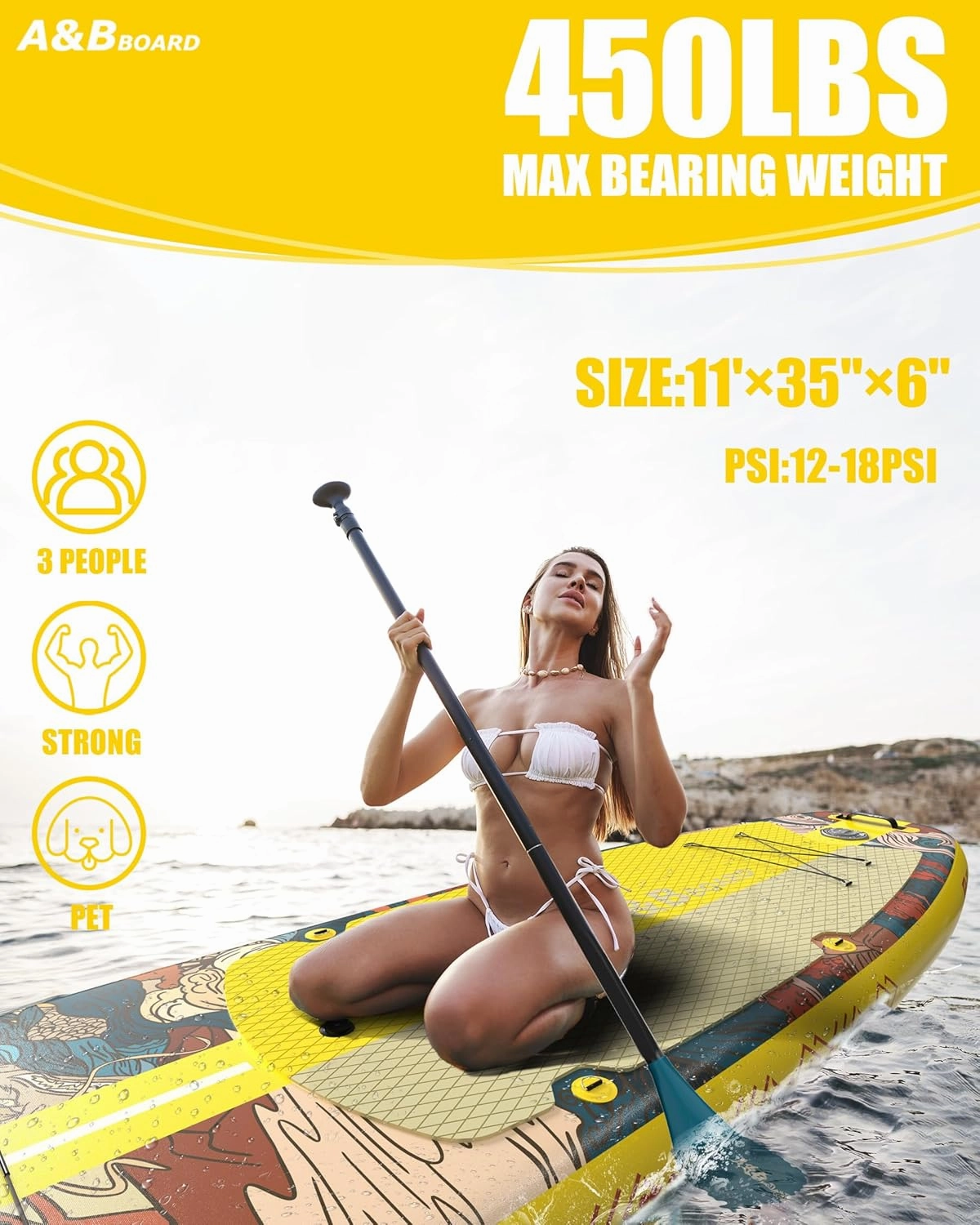 ABBOARD Inflatable Stand Up Paddle Boards - Extra Wide Fishing Paddleboard,Cool Design,Ultra Stable Standup SUP,5 Handles,15 D-Rings, Camera Mount,10L Dry Bag,100L Backpack, Youth/Adults