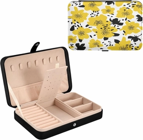 Abstract Spring Flowers PU Leather Travel Jewelry Organizer Case, Portable Jewellery Storage Holder Display for Ring Earrings Necklace Bracelet Bangle Watch Gift for Girl