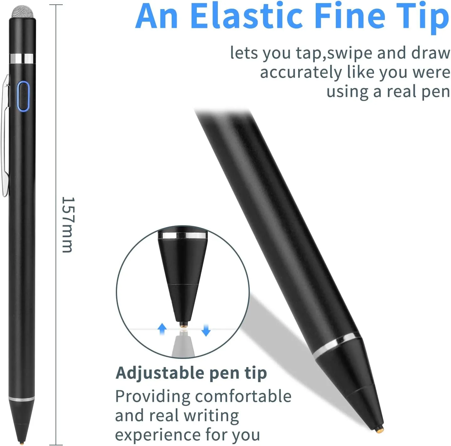 Active Stylus Digital Pen with Ultra Fine Tip Stylus for iPad iPhone Samsung Tablets, Compatible with Apple Pen,Stylus Pen for iPad Pro, Black