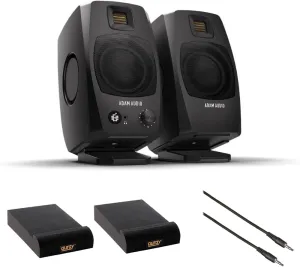 ADAM Audio D3V(Black) Active Desktop Monitoring System Bundle with 2X Auray IP-S Isolation Pad for Studio Monitor and Comprehensive Stereo Mini Male to Stereo Mini Male Cable -6'