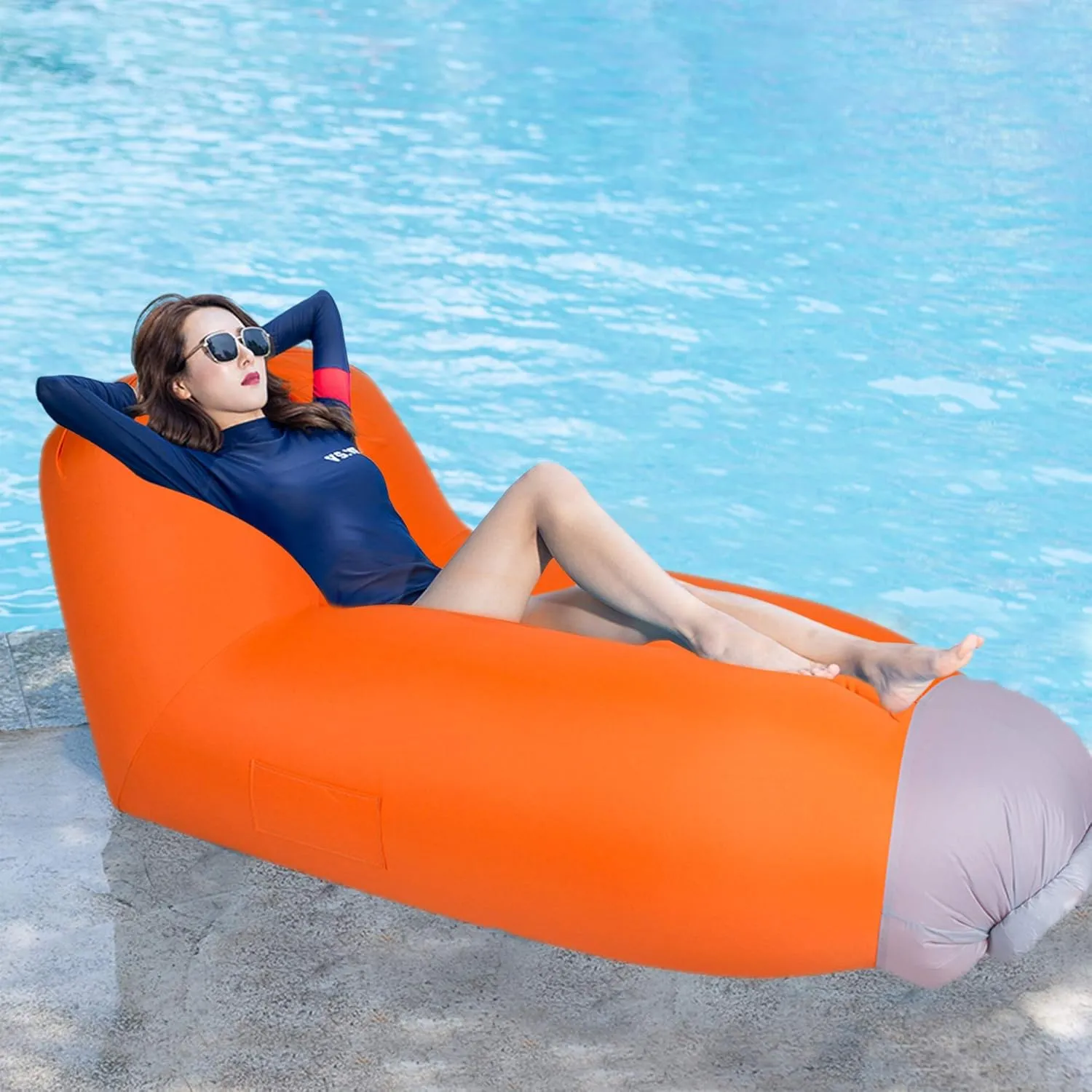 Adjustable Backrest Air Bed Sofa Inflatable Portable Hangout Sofa with Carry Bag Perfect for Camping Park Hiking Travelling Picnics Pool Music Festivals