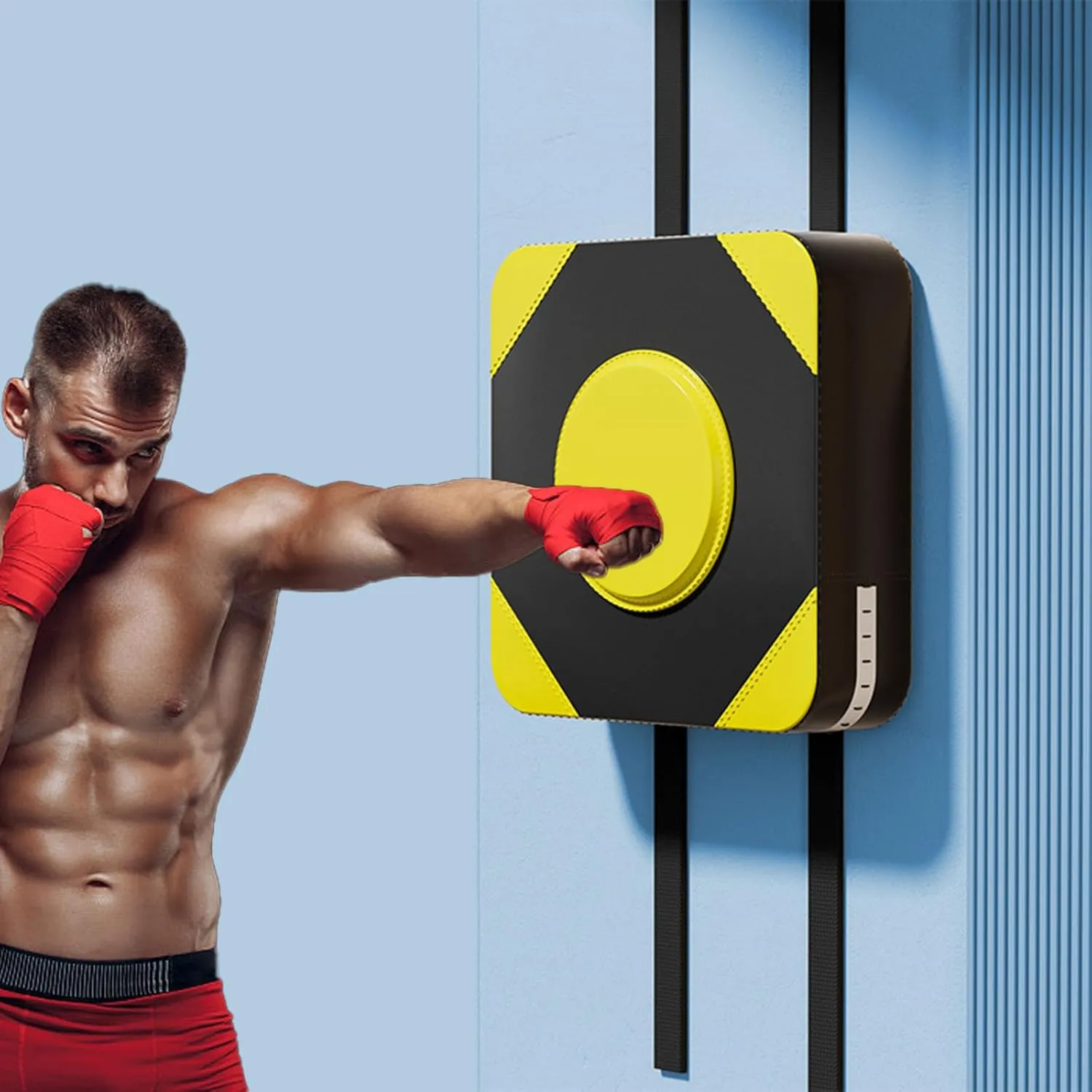 Adjustable Wall Punching Bag - Durable PU Sandbag for Boxing Training, Perfect for Muay Thai, Taekwondo, Karate - Ideal for Home Fitness & Noise Reduction 40*10*40cm/15.7*3.9*15.7in Black-Yellow