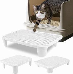 Adjustable Cat Litter Ramp for Elevated Cat Litter Box, Double Layered Litter Trapper with Filter Function, Easy Clean, Non-Slip Cat Litter Step and Stair-White