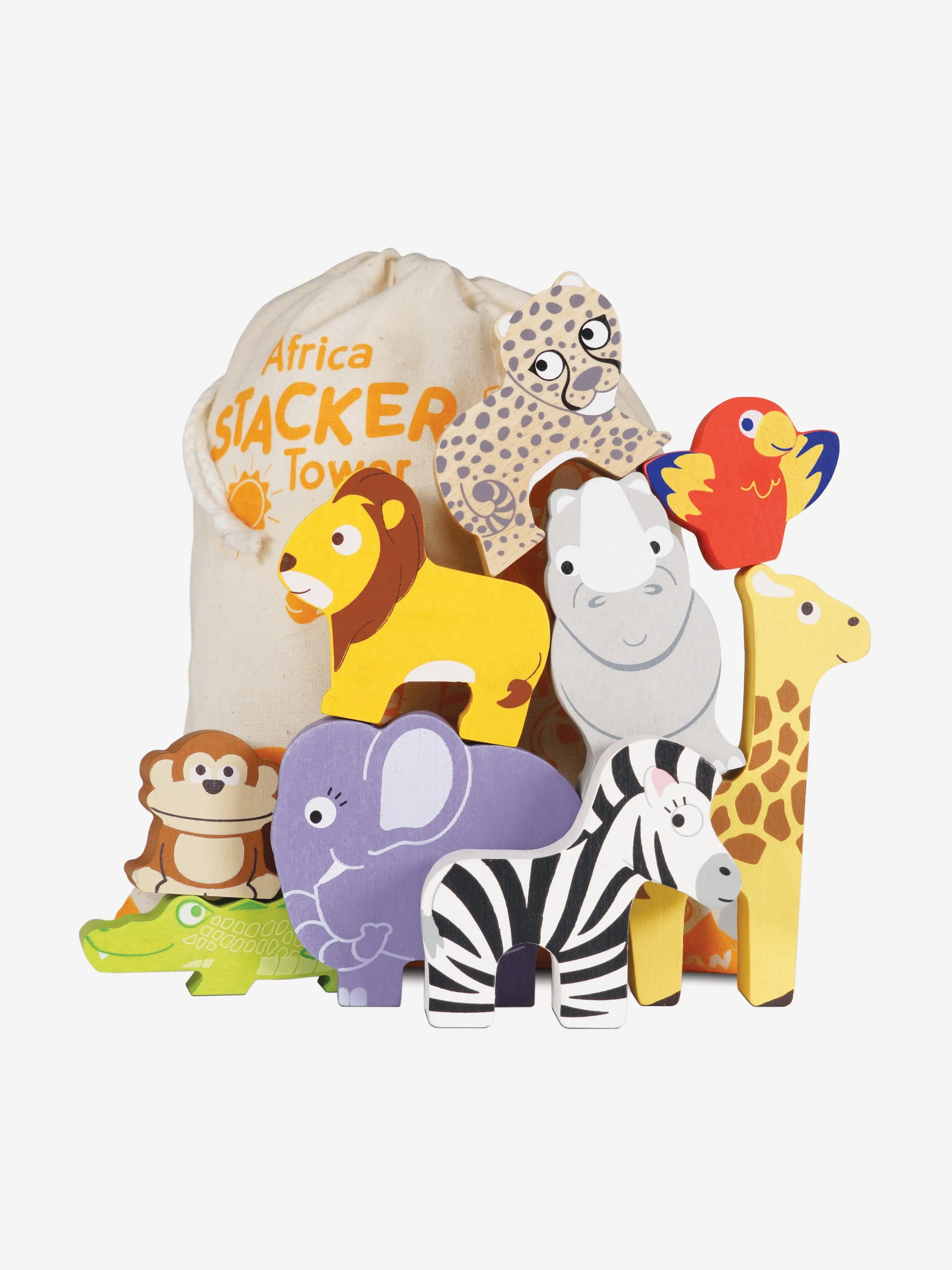 Africa Stacking Animals & Bag-10 Piece (W:7 x D:2 x H:6cm)