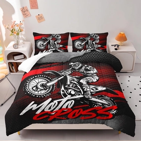 AILONEN Dirt Bike Comforter Set Full Size, Motocross Rider Bed in a Bag for Living Room Decor,Motorbike Extreme Sport Bedding Set for Boys Teens,1 Quilt and 2 Pillowcases,3PCS